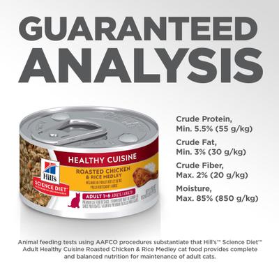 Show full view: Hill's Science Diet Adult Healthy Cuisine Roasted Chicken & Rice Medley Wet Cat Food, 2.8-oz can, case of 4 slide 10 of 13