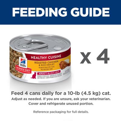 Show full view: Hill's Science Diet Adult Healthy Cuisine Roasted Chicken & Rice Medley Wet Cat Food, 2.8-oz can, case of 24 slide 8 of 13