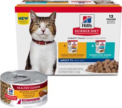 Hill's Science Diet Adult Healthy Cuisine Roasted Chicken & Rice Medley Canned Food + Adult 7+ Tender Dinner Variety Pack Cat Food