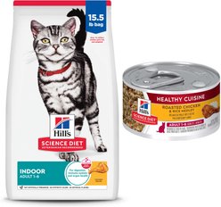 Hill's Science Diet Adult Indoor Chicken Recipe Dry Cat Food, 15.5-lb bag + Hill's Science Diet Adult Healthy Cuisine Roasted Chicken & Rice Medley Canned Cat Food, 2.8-oz, case of 26