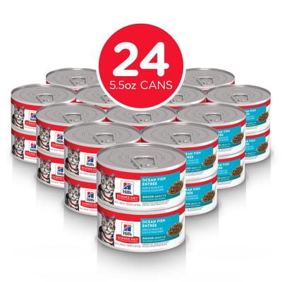 Show full view: Hill's Science Diet Adult Indoor Ocean Fish Entree Wet Cat Food, 5.5-oz can, case of 24 slide 4 of 13