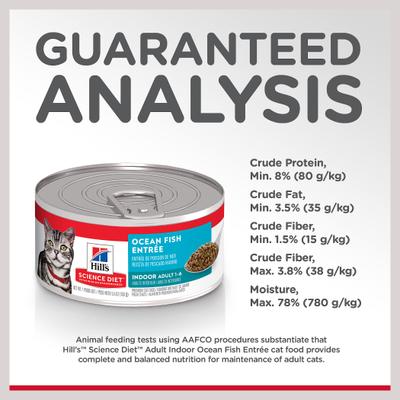 Show full view: Hill's Science Diet Adult Indoor Ocean Fish Entree Wet Cat Food, 5.5-oz can, case of 24 slide 8 of 13