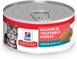 Hill's Science Diet Adult Indoor Salmon & Vegetable Medley Minced Wet Cat Food, 5.5-oz can, 24 count