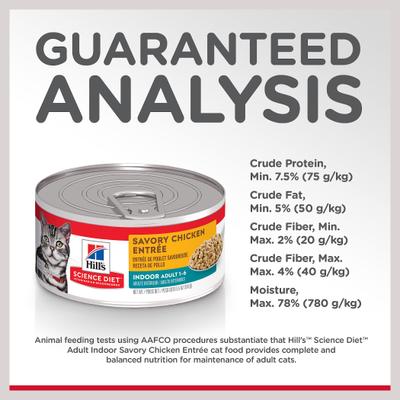 Show full view: Hill's Science Diet Adult Indoor Savory Chicken Entree Wet Cat Food, 5.5-oz can, case of 24 slide 8 of 13