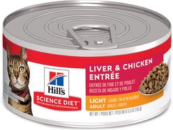 Hill's Science Diet Adult Light Weight Management Liver & Chicken Entree Wet Cat Food, 5.5-oz can, case of 24
