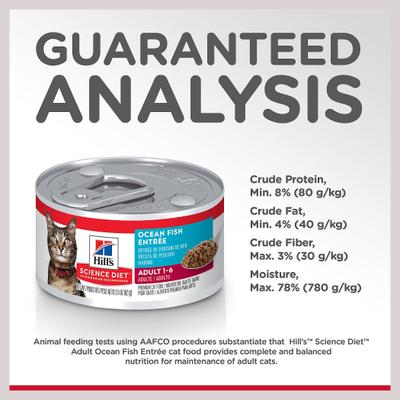 Show full view: Hill's Science Diet Adult Ocean Fish Entree Wet Cat Food, 2.9-oz can, case of 24 slide 8 of 13