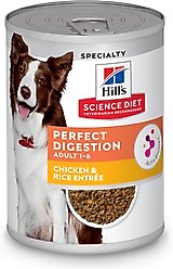 Hill's Science Diet Adult Perfect Digestion Chicken & Rice Entree Minced Wet Dog Food, 12.8-oz can, 12 count