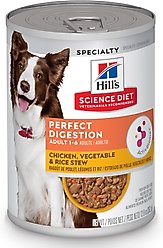 Hill's Science Diet Adult Perfect Digestion Chicken, Vegetable & Rice Stew Wet Dog Food, 12.8-oz can, case of 12