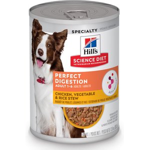 Hill's Science Diet Adult Perfect Digestion Chicken, Vegetable & Rice Stew Wet Dog Food, 12.8-oz can, case of 12