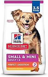 Hill's Science Diet Adult Perfect Digestion Small Breed & Mini Breed Chicken & Brown Rice Recipe Dry Dog Food, 3.5-lb bag