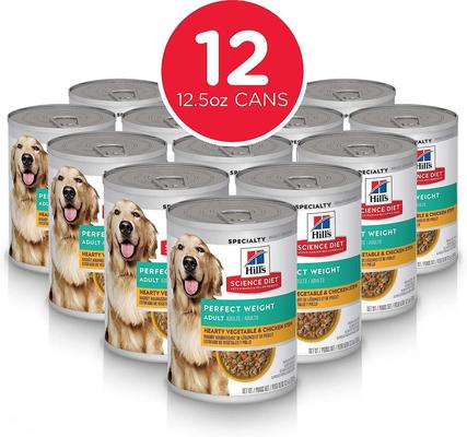Show full view: Hill's Science Diet Adult Perfect Weight Chicken Recipe Dry Food, 4-lb bag + Hearty Vegetable & Chicken Stew Canned Dog Food slide 6 of 8