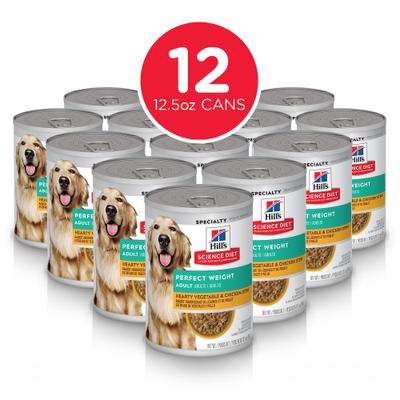 Show full view: Hill's Science Diet Adult Perfect Weight Management Hearty Vegetable & Chicken Stew Wet Dog Food, 12.5-oz can, case of 12 slide 3 of 14