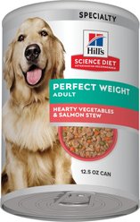 Hill's Science Diet Adult Perfect Weight Management Hearty Vegetables & Salmon Stew Wet Dog Food, 12.5-oz can, 12 count