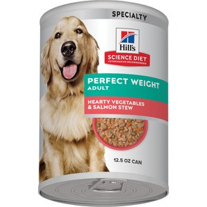 Hill's Science Diet Adult Perfect Weight Hearty Vegetables & Salmon Stew Canned Wet Dog Food, 12.5-oz can, 12 count