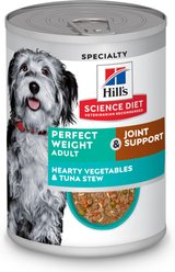 Hill's Science Diet Adult Perfect Weight Management & Joint Support Hearty Vegetables & Tuna Stew Wet Dog Food, 12.5-oz can, 12 count