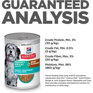 Hill's Science Diet Adult Perfect Weight & Joint Support Hearty Vegetables & Tuna Stew Canned Wet Dog Food, 12.5-oz can, 12 count
