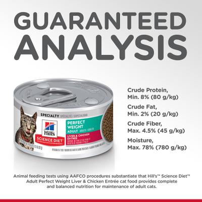 Show full view: Hill's Science Diet Adult Perfect Weight Management Liver & Chicken Entree Wet Cat Food, 2.9-oz can, case of 24 slide 9 of 14