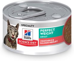 Hill's Science Diet Adult Perfect Weight Management Vegetable & Salmon Medley Chunks in Gravy Wet Cat Food, 2.9-oz can, 24 count
