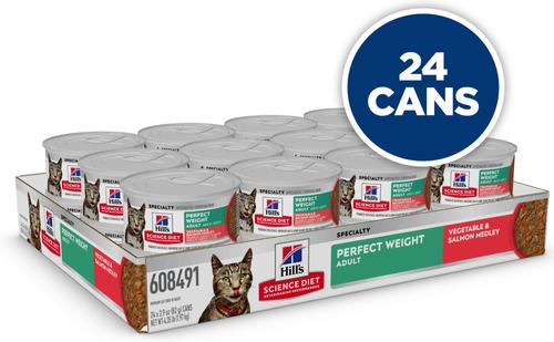 Show full view: Hill's Science Diet Adult Perfect Weight Management Vegetable & Salmon Medley Chunks in Gravy Wet Cat Food, 2.9-oz can, 24 count slide 3 of 13