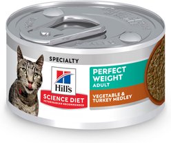Hill's Science Diet Adult Perfect Weight Management Vegetable & Turkey Medley Chunks in Gravy Wet Cat Food, 2.9-oz can, 24 count