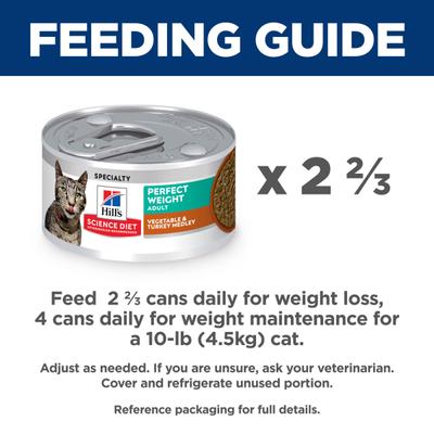Show full view: Hill's Science Diet Adult Perfect Weight Management Vegetable & Turkey Medley Chunks in Gravy Wet Cat Food, 2.9-oz can, 24 count slide 10 of 13
