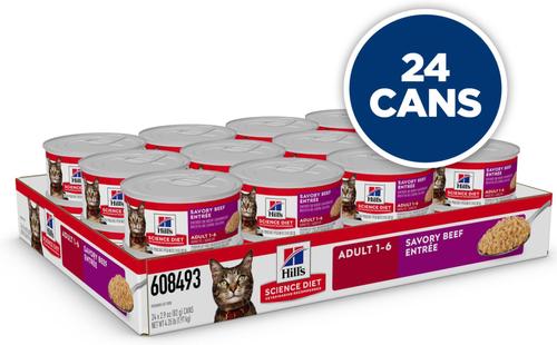 Show full view: Hill's Science Diet Adult Savory Beef Entree Pate Wet Cat Food, 2.9-oz can, 24 count slide 3 of 12
