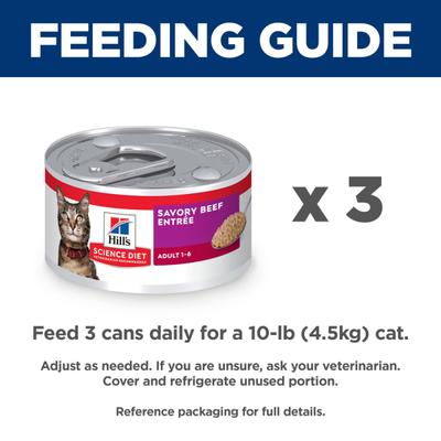 Show full view: Hill's Science Diet Adult Savory Beef Entree Pate Wet Cat Food, 2.9-oz can, 24 count slide 10 of 12