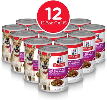 Show full view: Hill's Science Diet Adult Savory Stew with Beef & Vegetables Canned Dog Food, 12.8-oz can, bundle of 24 slide 3 of 13