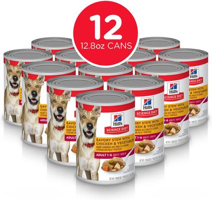 Show full view: Hill's Science Diet Adult Savory Stew with Chicken & Vegetables Wet Dog Food, 12.8-oz can, case of 12 slide 3 of 13
