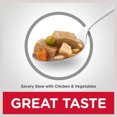 Show full view: Hill's Science Diet Adult Savory Stew with Chicken & Vegetables Wet Dog Food, 12.8-oz can, case of 12 slide 7 of 13