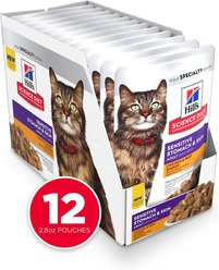 Hill's Science Diet Adult Sensitive Stomach & Sensitive Skin Chicken & Beef Wet Cat Food, 2.8-oz can pouch, case of 24 slide 2 of 9