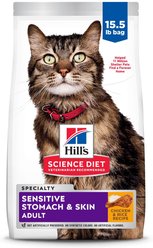Hill's Science Diet Adult Sensitive Stomach & Sensitive Skin Chicken & Rice Recipe Dry Cat Food, 15.5-lb bag slide 1 of 9