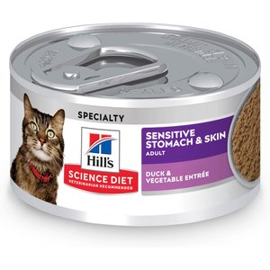 Hill's Science Diet Adult Sensitive Stomach & Sensitive Skin Duck & Vegetable Entree Grain-Free Pate Wet Cat Food, 2.9-oz can, 24 count