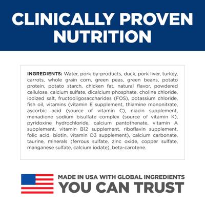 Show full view: Hill's Science Diet Adult Sensitive Stomach & Sensitive Skin Duck & Vegetable Entree Grain-Free Pate Wet Cat Food, 2.9-oz can, 24 count slide 8 of 12