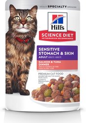 Hill's Science Diet Adult Sensitive Stomach & Sensitive Skin Salmon & Tuna Wet Cat Food, 2.8-oz pouch, 24 count