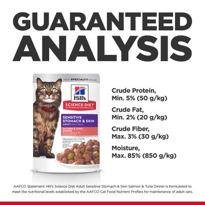 Show full view: Hill's Science Diet Adult Sensitive Stomach & Sensitive Skin Salmon & Tuna Wet Cat Food, 2.8-oz pouch, 24 count slide 9 of 12