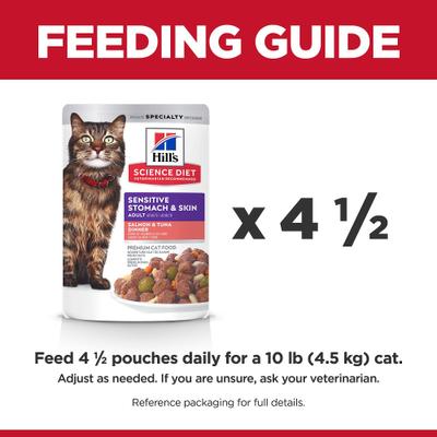 Show full view: Hill's Science Diet Adult Sensitive Stomach & Sensitive Skin Salmon & Tuna Wet Cat Food, 2.8-oz pouch, 24 count slide 10 of 12
