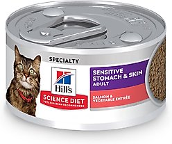 Hill's Science Diet Adult Sensitive Stomach & Sensitive Skin Salmon & Vegetable Entree Minced Wet Cat Food, 2.9-oz can, 24 count