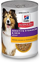 Hill's Science Diet Adult Sensitive Stomach & Sensitive Skin Tender Chicken & Vegetable Stew Wet Dog Food, 12.5-oz can, 12 count