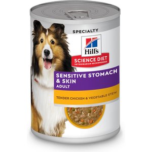Hill's Science Diet Adult Sensitive Stomach & Sensitive Skin Tender Chicken & Vegetable Stew Wet Dog Food, 12.5-oz can, 12 count