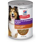 Hill's Science Diet Adult Sensitive Stomach & Sensitive Skin Tender Turkey & Rice Stew Wet Dog Food, 12.5-oz can, 12 count