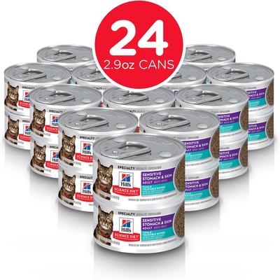 Show full view: Hill's Science Diet Adult Sensitive Stomach & Sensitive Skin Tuna & Vegetable Entree Wet Cat Food, 2.9-oz can, 24 count slide 3 of 13