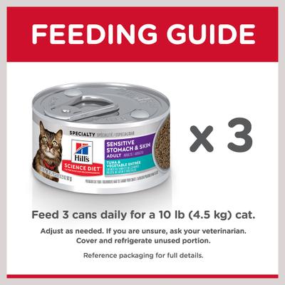 Show full view: Hill's Science Diet Adult Sensitive Stomach & Sensitive Skin Tuna & Vegetable Entree Wet Cat Food, 2.9-oz can, 24 count slide 10 of 13