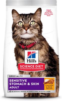 Show full view: Hill's Science Diet Adult Sensitive Stomach & Skin Chicken & Rice Recipe Dry Cat Food, 15.5-lb bag + Hill's Science Diet Adult Urinary Hairball Control Savory Chicken Entree Canned Cat Food slide 2 of 9