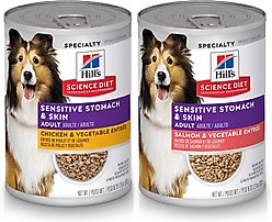 Hill's Science Diet Adult Sensitive Stomach & Skin Chicken & Vegetable Entrée + Grain-Free Salmon & Vegetable Entree Canned Dog Food