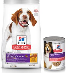 Hill's Science Diet Adult Sensitive Stomach & Skin Grain-Free Chicken & Potato Recipe Dry Food + Salmon & Vegetable Entree Canned Dog Food