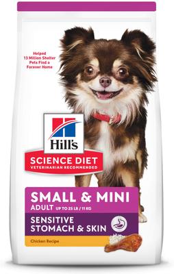 Show full view: Hill's Science Diet Adult Sensitive Stomach & Skin Small & Mini Breed Chicken Recipe Dry Food, 4-lb bag + Tender Turkey & Rice Stew Canned Dog Food slide 2 of 8