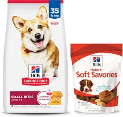 Hill's Science Diet Adult Small Bites Chicken & Barley Recipe Dry Food + Hill's Natural Soft Savories with Peanut Butter & Banana Dog Treats