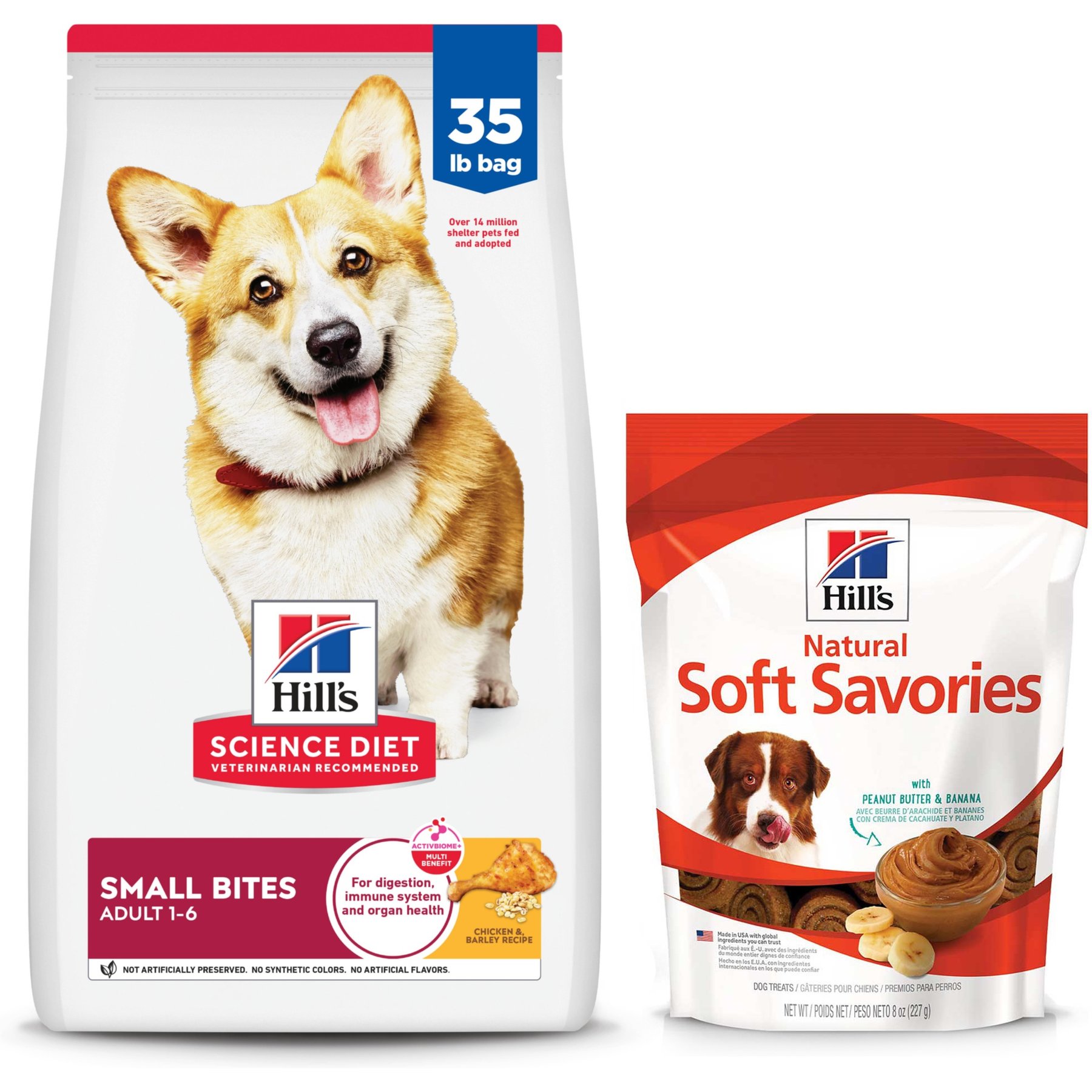 Hill's Science Diet Adult Small Bites Chicken & Barley Recipe Dry Food + Hill's Natural Soft Savories with Peanut Butter & Banana Dog Treats