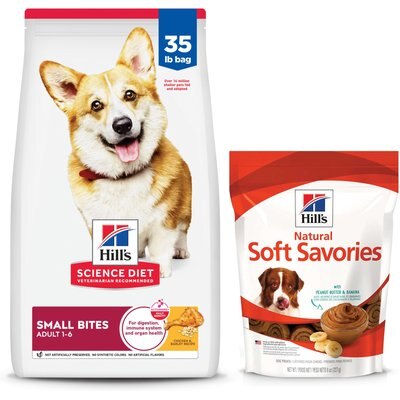 Hill's Science Diet Hill's Science Diet Adult Small Bites Chicken & Barley Recipe Dry Food + Hill's Natural Soft Savories with Peanut Butter & Banana Dog Treats